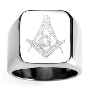 Freemason Stainless Steel Ring, Size 11 - Silver Men's